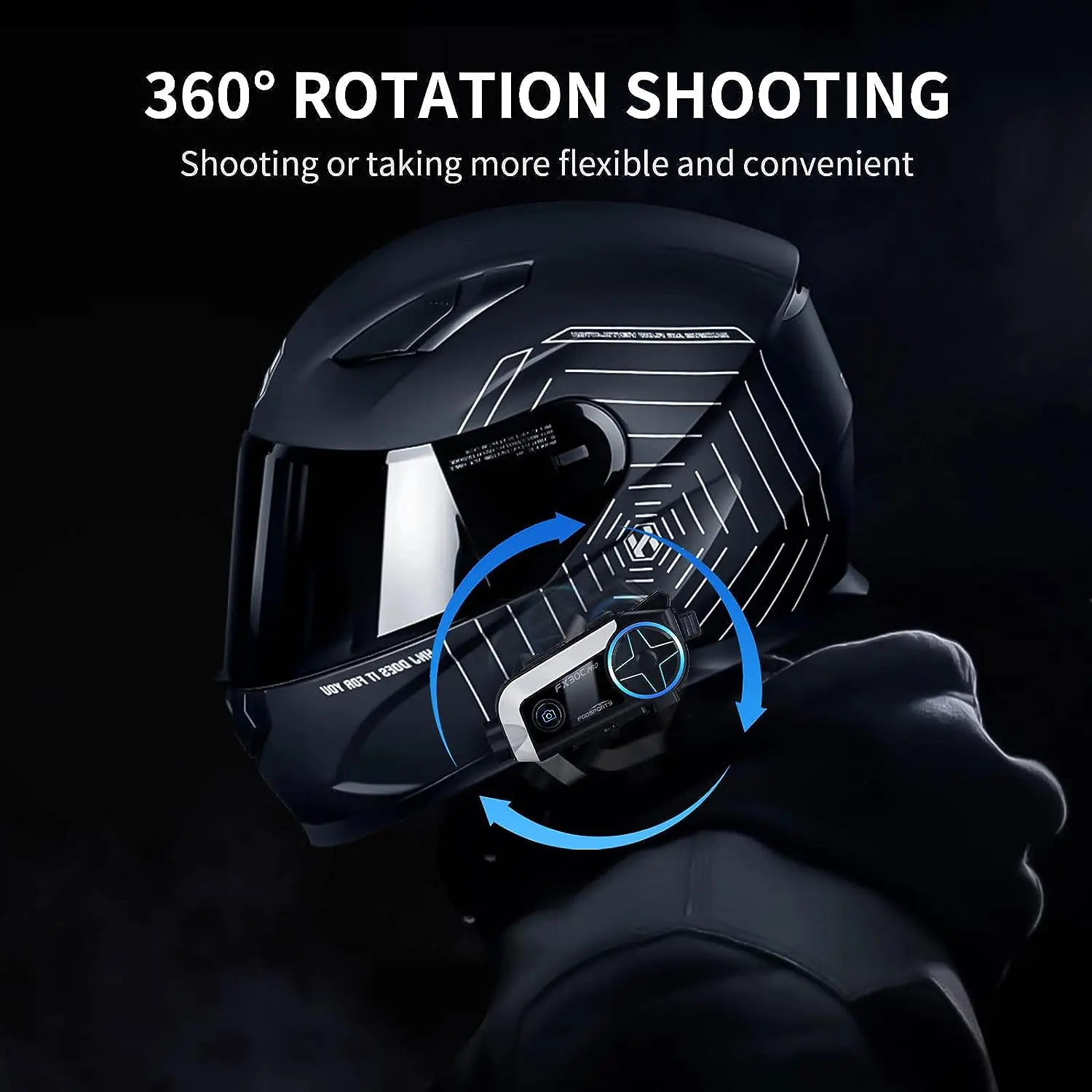 Fodsports FX30C Pro Bluetooth5.0 Interfono per casco con fotocamera DVR Videoregistratore per moto Condivisione musicale 2 ciclisti Radio FM da 1000 m