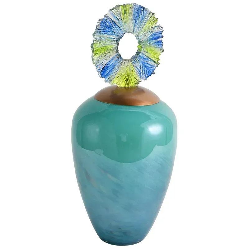 DSA large diameter glass vase ornament with lid resin living room flower arrangement new Chinese entrance flower device retro
