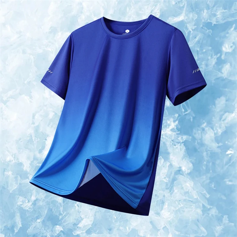 Simple Fashion Gradient Sports T Shirts Fashion Summer Short Sleeve 3D Printed Fitness T-shirts Casual Oversized Unisex Tees image 4