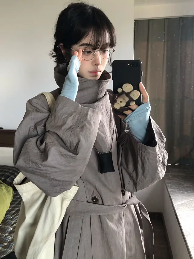 2025 ฤดูใบไม้ผลิ/ฤดูร้อนใหม่ผู้หญิง Windbreaker Coat หลวมคอ Commuter ยาว Windbreaker