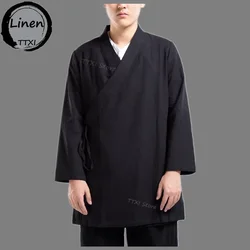 Chemise Hanfu améliorée de style chinois pour hommes, veste en lin de style rétro, longue section, robe cardigan en bandoulière