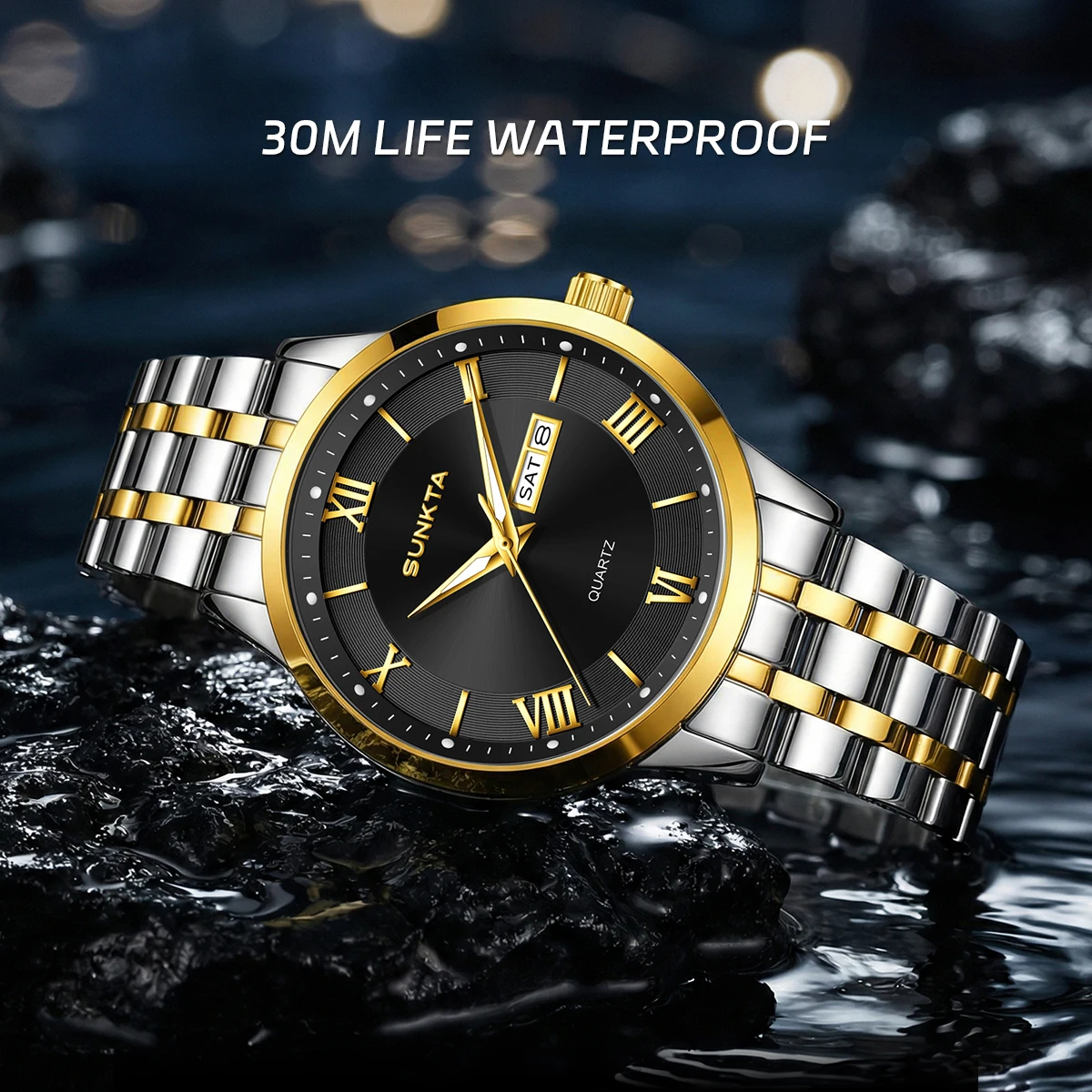 

SUNKTA Luxury Fashion Men Clock Waterproof Luminous Week Date Sports Man Wristwatch Stainless Steel Men's Quartz Watches Reloj