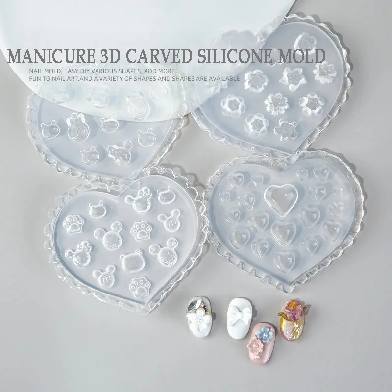 New DIY Design Bow Nail Art Nail Mold Stamping Plate Decals Manicure Mold 3D Acrylic Mold Flower Heart Nail Art Decorations Nail