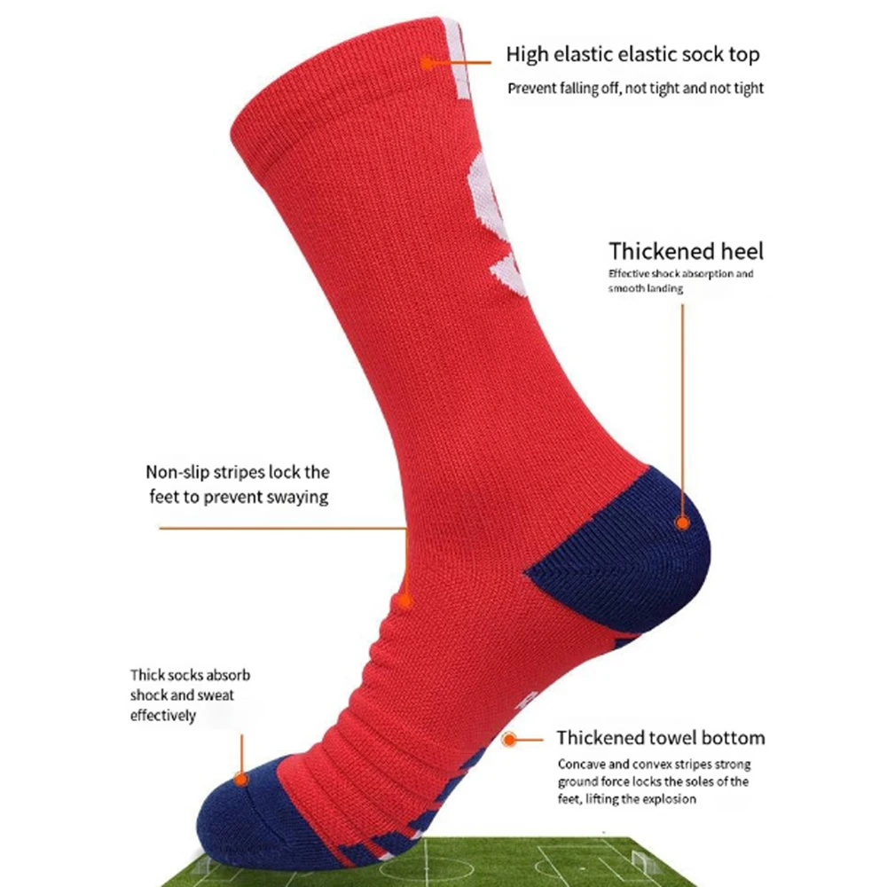 Chaussettes de football anti-ald collées pour hommes, tube moyen, absorbant la transpiration, semelle de serviette épaissie, chaussettes d'élite, chaussettes de sport pour adultes, entraînement