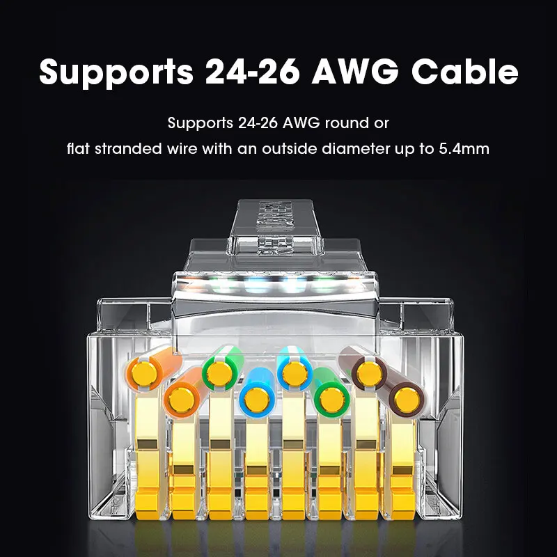 ZoeRax CAT5e CAT6 Stecker RJ45 Modularstecker Netzwerkstecker 50μ vergoldet 1,1mm Lochende für Ethernet-Kabel – Detail 4