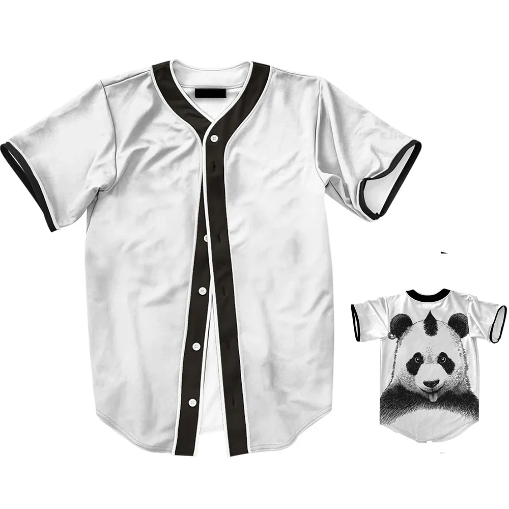 Men's Single Breasted Plus Size Loose Short Sleeved Shirt White Series Street Style Y2k Hip-Hop Baseball Shirt MB27