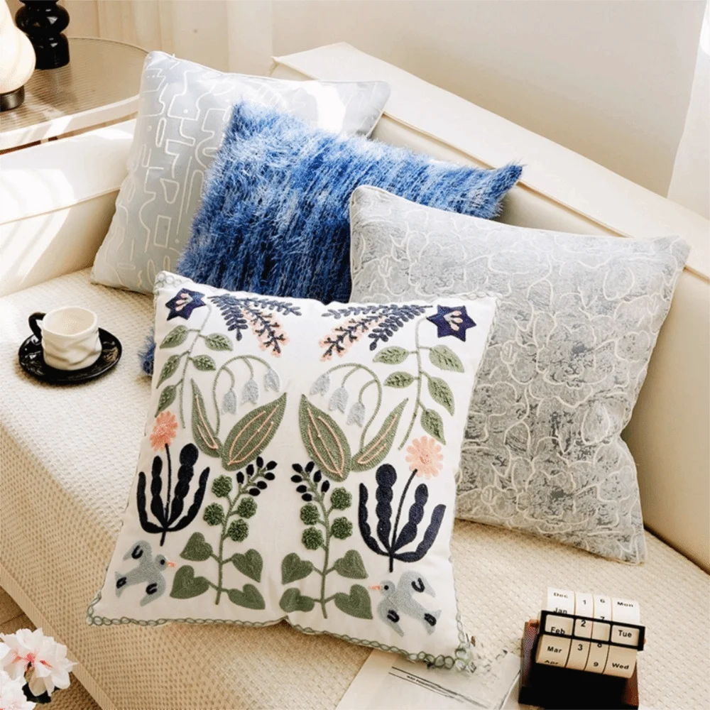 

Casual Embroidery Floral Swallow Cushion Cover Skin-friendly Square Throw Pillow Cover Soft Sofa Pillowcase Bed Room