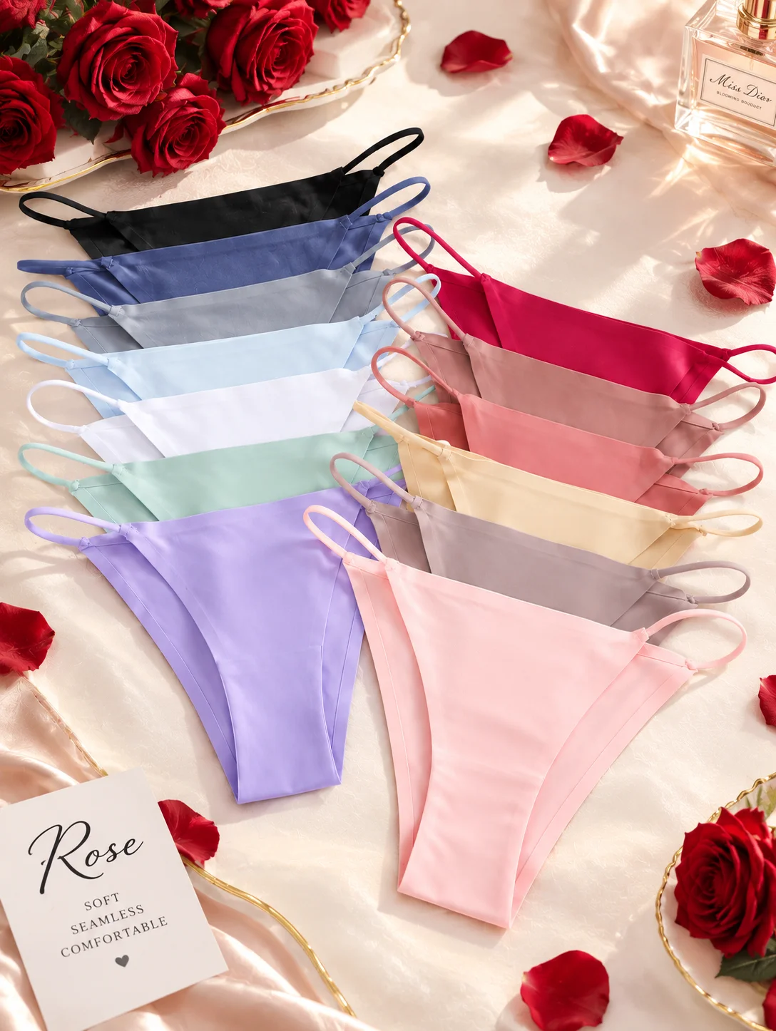 4 Pcs Soft Ice Silk Panties Women's Solid Color Underwear Thin Band Seamless Briefs Female Skin-friendly Breathable Lingerie Set