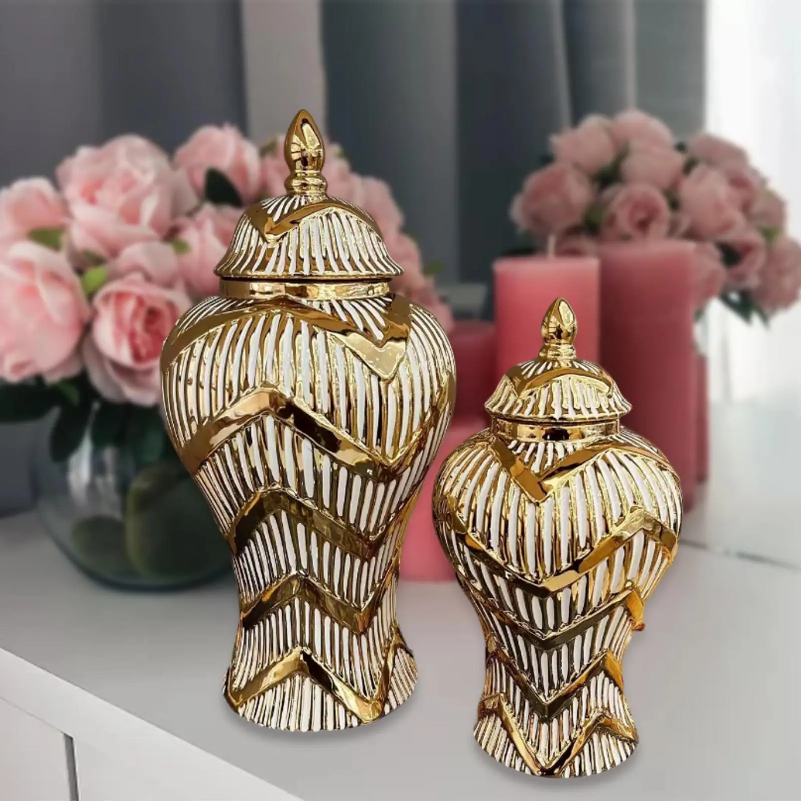 

Ceramic vase, ginger glass with golden lines, decorative temple glass, finely