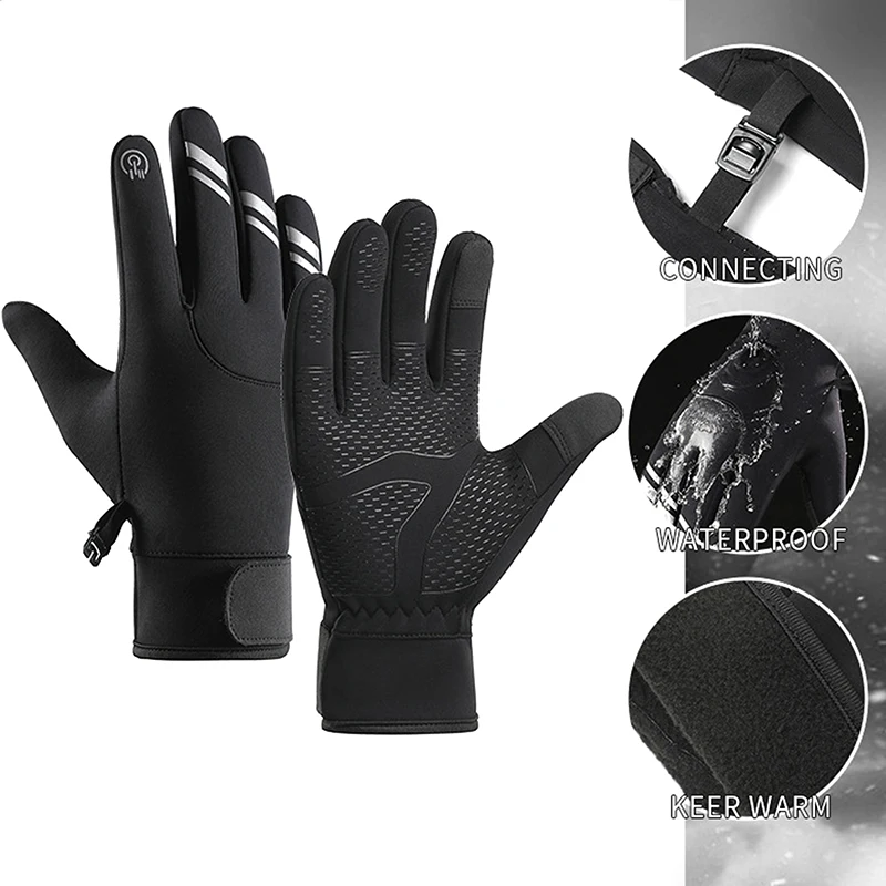 1Pair Winter Warm Touch Screen Gloves Outdoor Windproof Waterproof Cold-proof Gloves Men Driving Cycling Fishing Ski Gloves