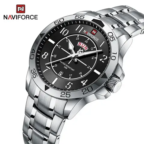 NAVIFORCE Herr Casual Wild Quartz Armbandsur 3ATM Vattentålig Rostfritt Stål Herrklocka Dag- och Datumvisning Klockor Herr 10 best sales vattentålig 3atm rostfri stålklocka med baksida - №1