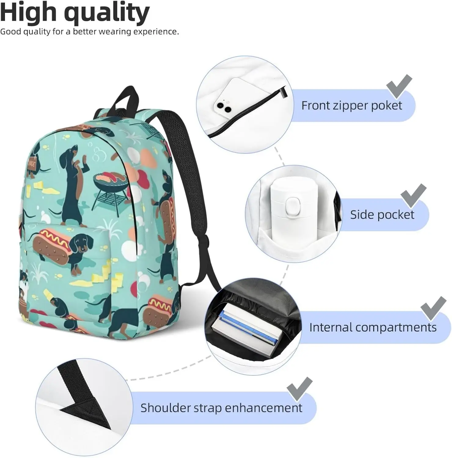 Hot Dogs and Lemonade Fashionable and lightweight canvas backpack, fit for casual travel, easy to carry your life