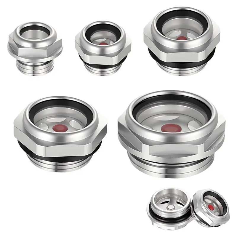 A84E-Oil Liquid Level Gauge Window 5Pcs Oil Sight Glass Set, 1/4