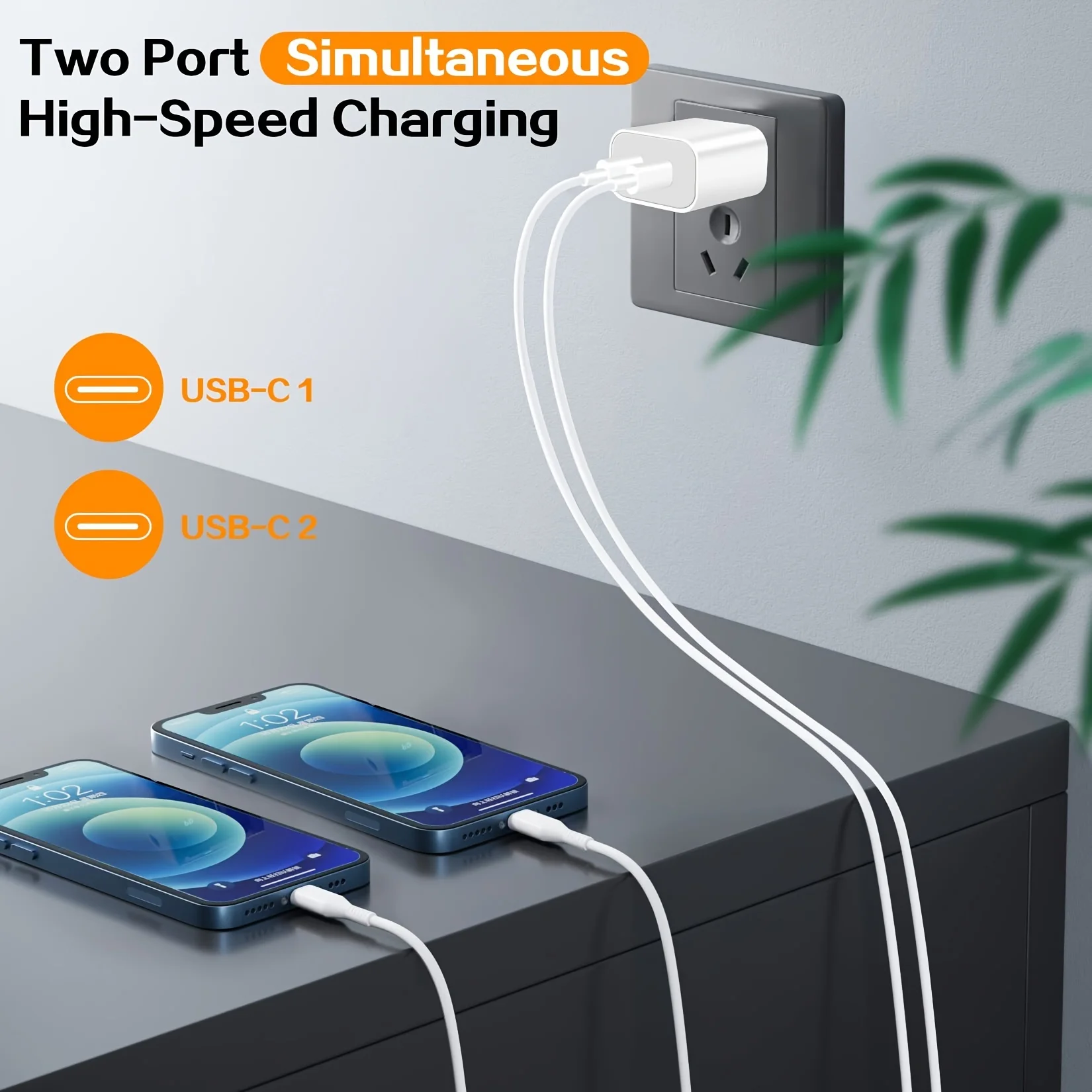 2Packs For IPhone Charger Fast Charging, 40W Dual USB C Wall Charger With 10FT USB C Lightning Cable For IPhone14/13/12/11 Pro