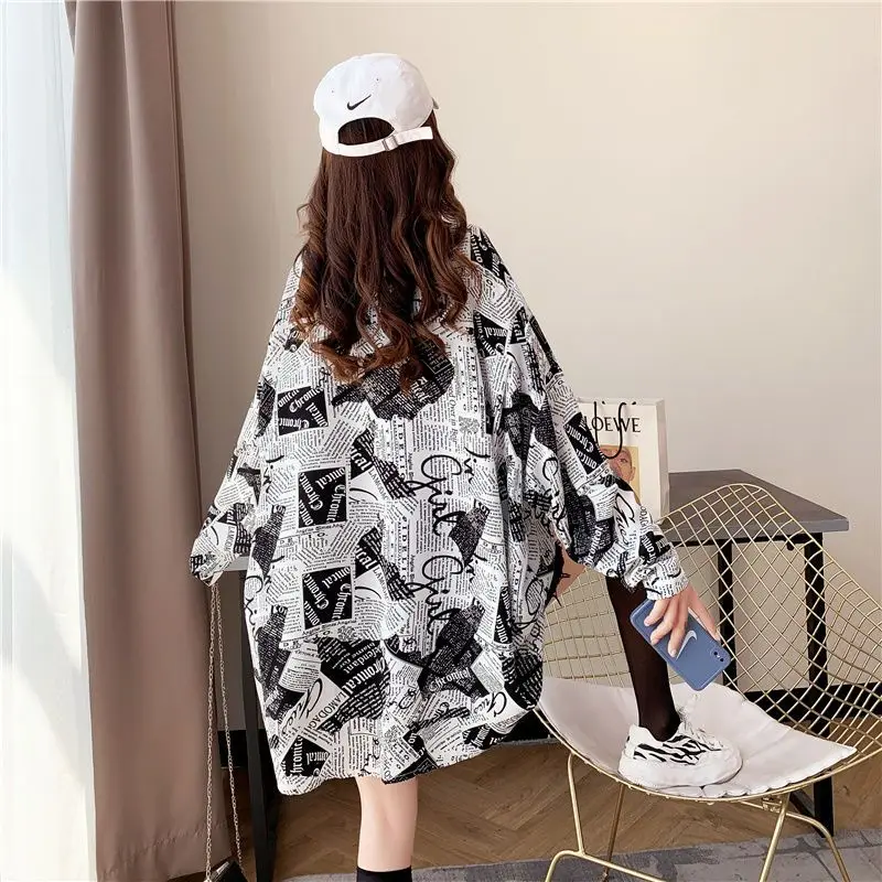 Printing Tops Casual Fashion Loose Long Sleeve Turn-down Collar Sunscreen Shirt Buttons Femme Blouses Women\'s Clothing 2023 New