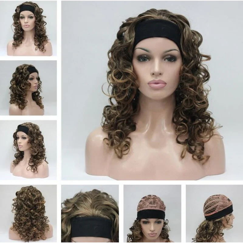 

Women Spiral Curls Fluffy 3/4 Half Full Wig Headband Natural Hair Wigs