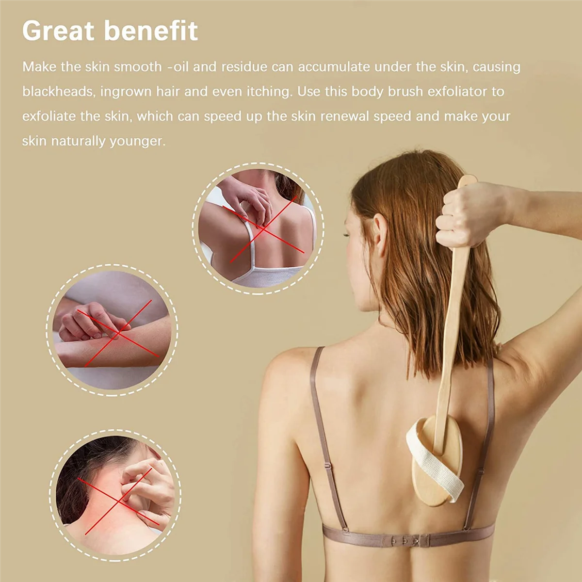 Escova Corporal para Escova a Seco para Celulite, Escova Esfoliante para Pele Seca, Purificador de Trás para Chuveiro, Conjunto de 2