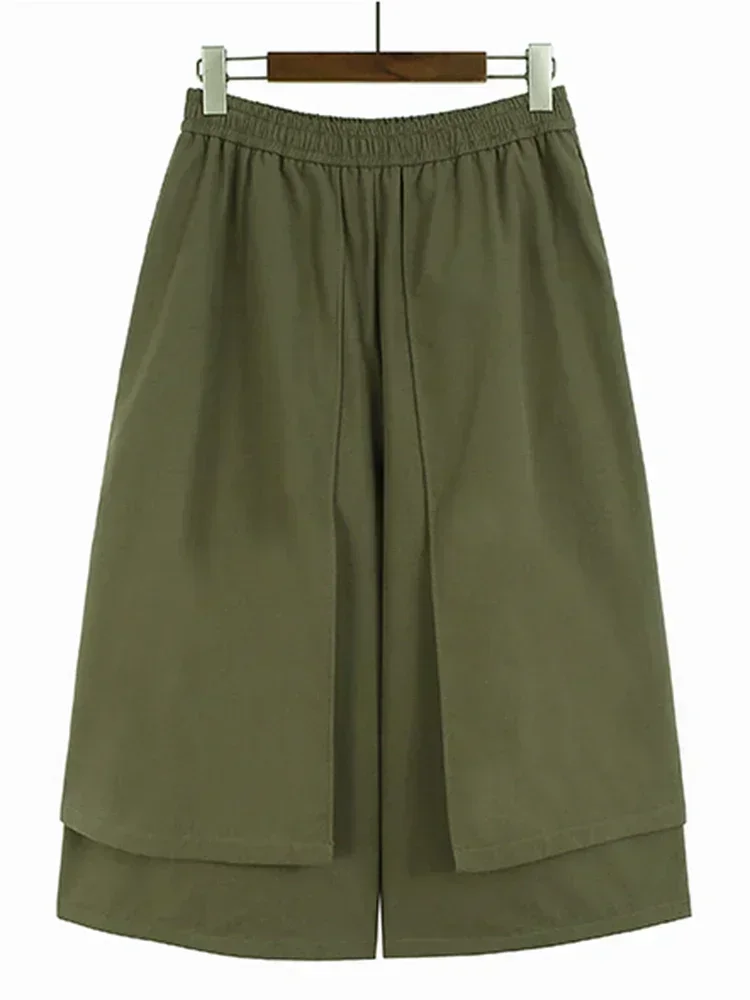 XITAO Elastische Taille Patchwork Kalb Länge Hosen Einfarbig Einfachheit Lose Beiläufige Frühling Frauen Neue Breite Bein Hosen HQQ1904