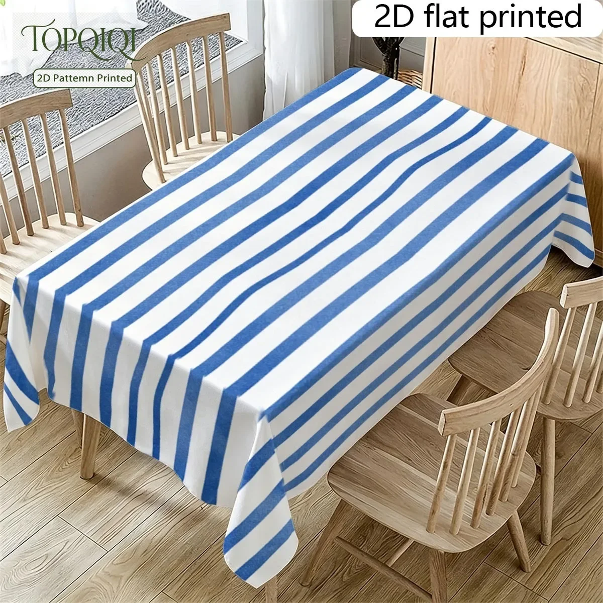 Tablecloth 1PC tablecloth 2D flat - Blue and white striped printed tablecloth - Polyester fiber yzb