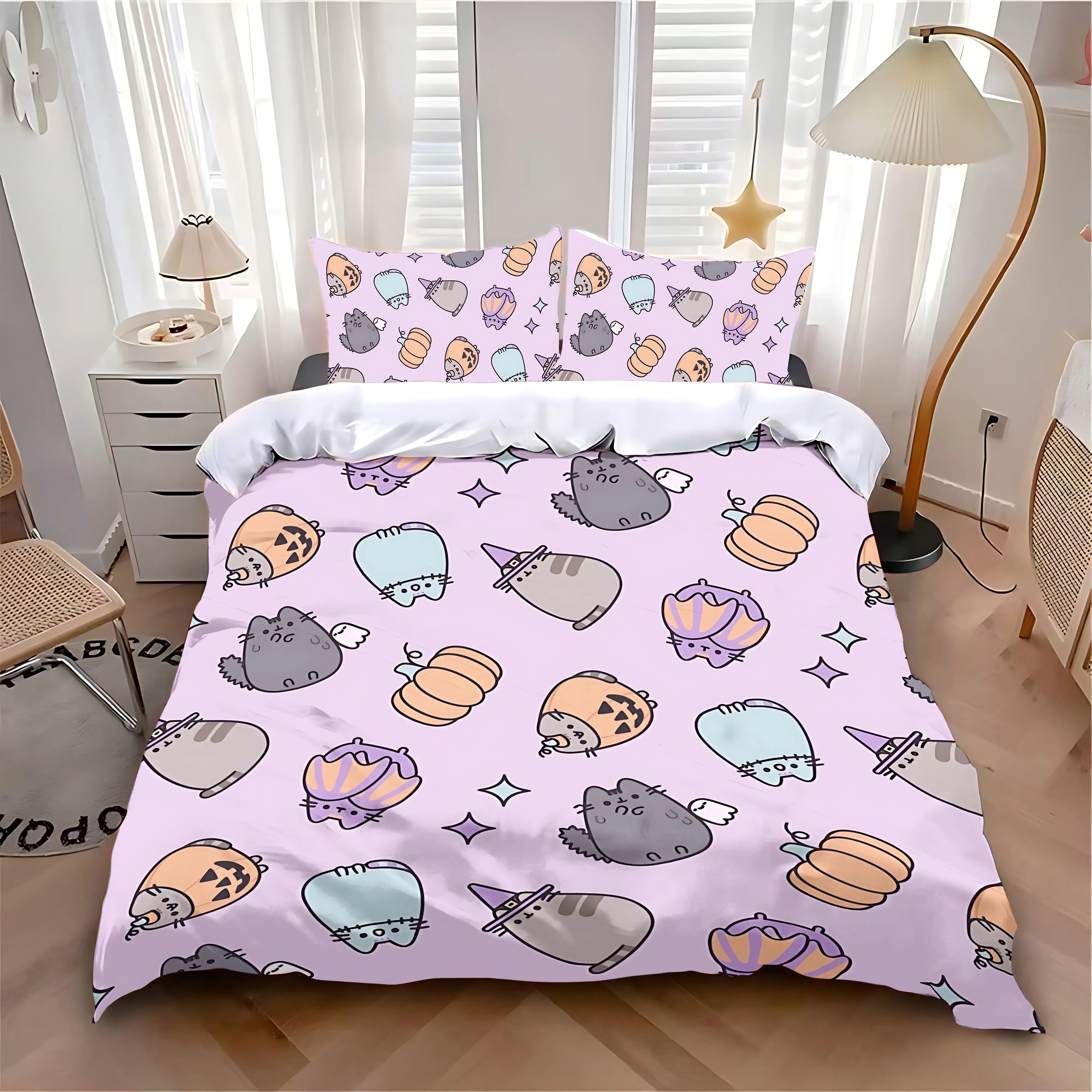 Duvet Cover Pillowcase Bedding Set Cartoon P-Pusheens Cat Adult Boy Girl Bedroom Decoration Children Single Double Large Size