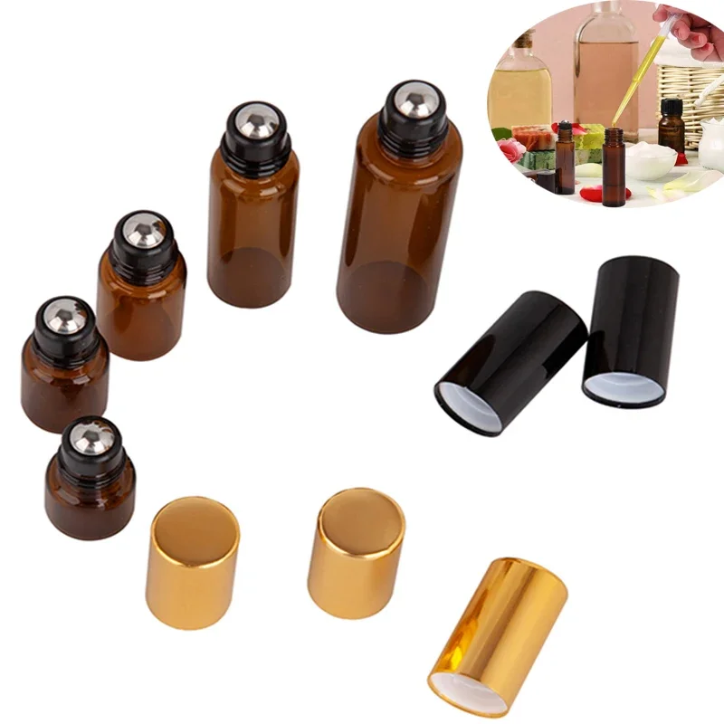 

30 шт. 1 мл-10 мл бутылки из янтарного стекла с шариками из нержавеющей стали, дорожный косметический контейнер «сделай сам», флаконы для духов и путешествий