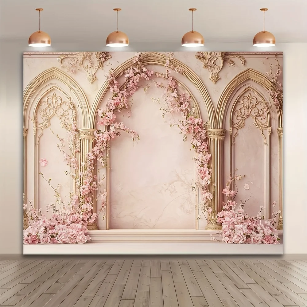Image of Eleganter rosa Blumenwandhintergrund mit Vintage-Design – perfekt für Hochzeiten, Geburtstage und Fotografieveranstaltungen