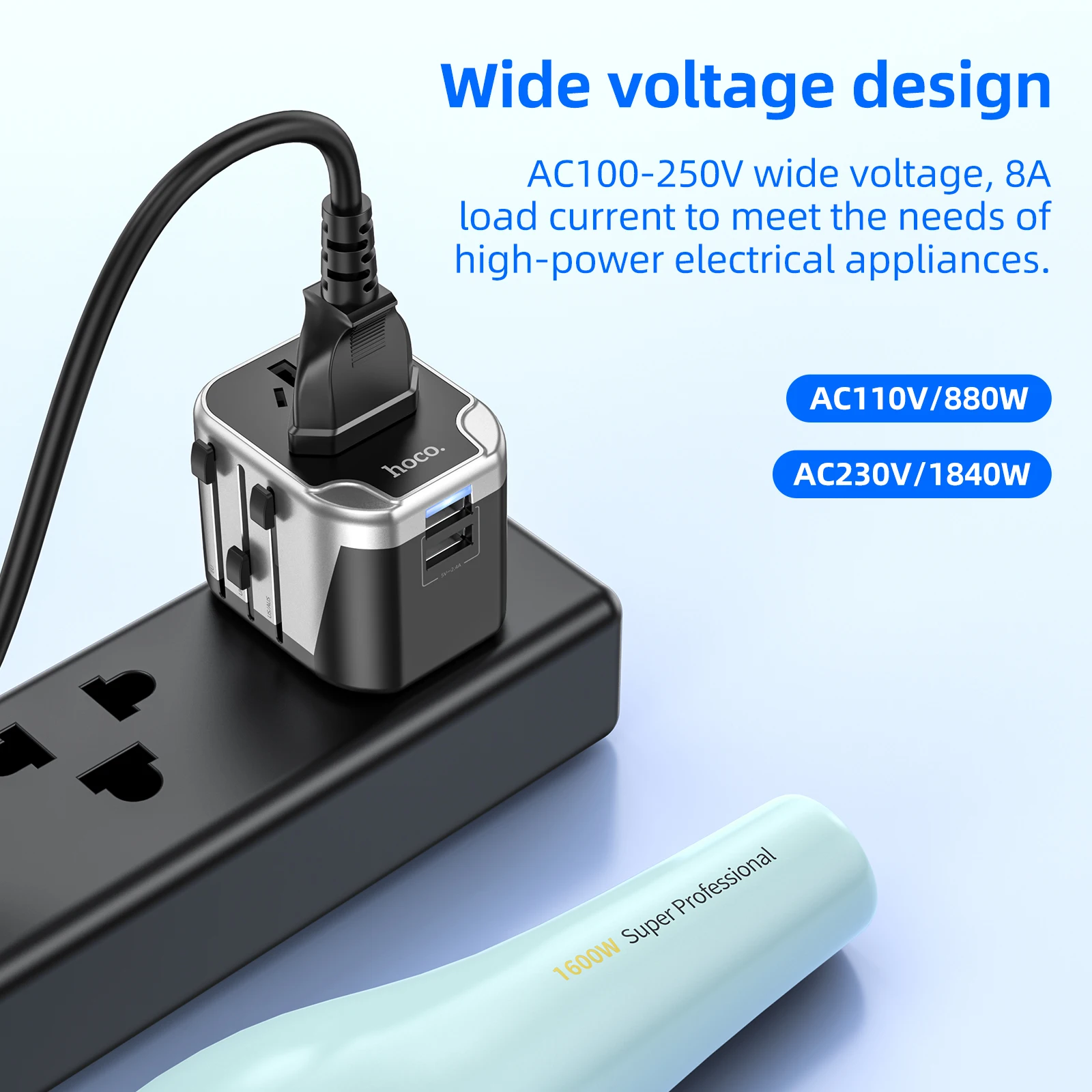 HOCO AC5 Universal Travel Multi Adapter US UK AU CN KR EU Plug Converter To Universal Wall Socket Home Conversion Plugs Adapters