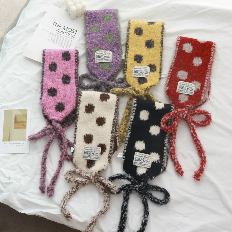 韓国スタイルの水玉模様のスカーフ女性の冬ファッショナブルな多機能暖かい耳保護ヘッドバンドスカーフイヤーマフ