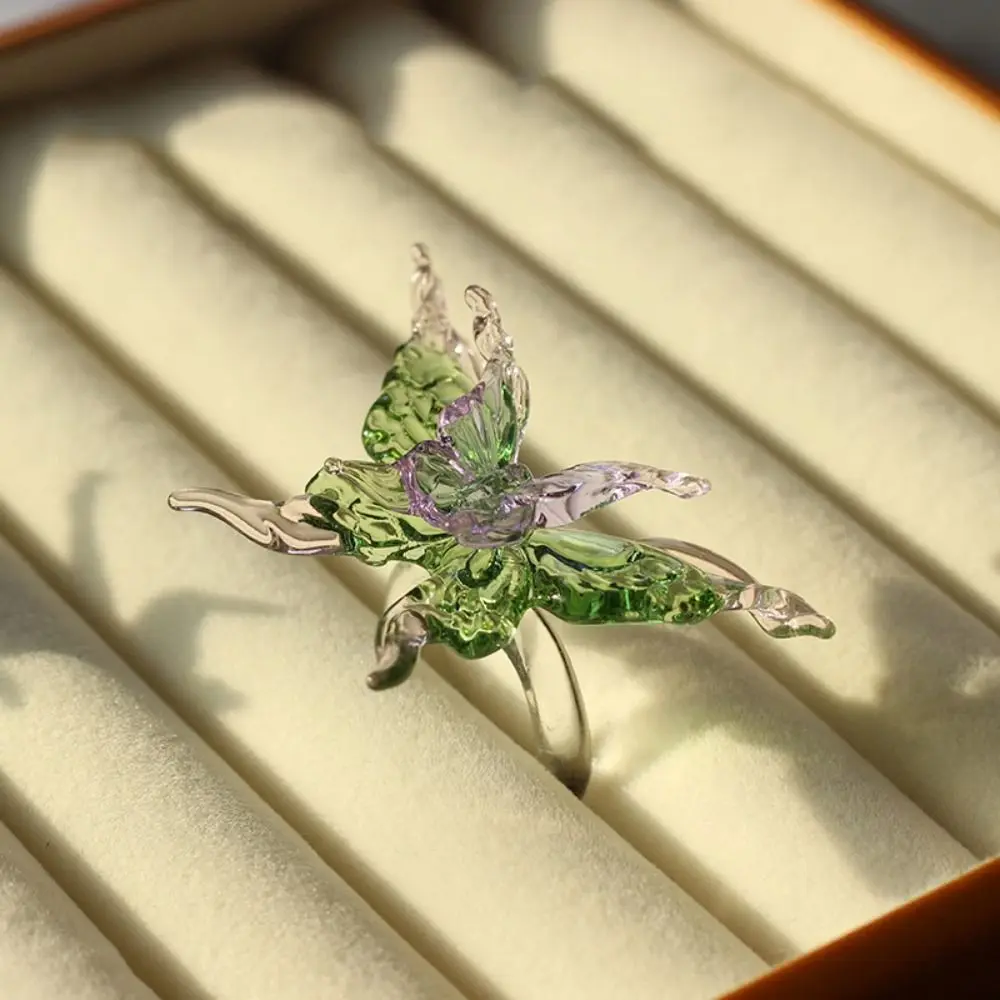 اليدوية الصقيل فراشة خاتم الزجاج الحرف الرائعة الملونة زهرة خاتم خمر مجوهرات التنين الصيني الدائري