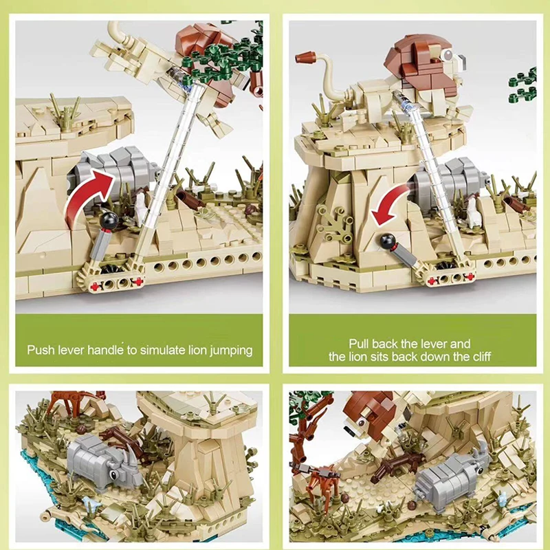 MOC Creative Expert African Grassland Building Blocks Cute Animal Lion Rhino Deer Zoo  Model Bricks Gift Toys for Adults Kids