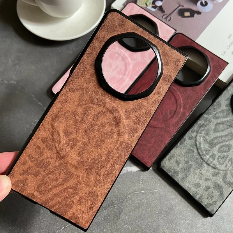 Роскошный деловой магнитный кожаный чехол для телефона Vivo X Fold 3 Pro 2 Plus с леопардовым цветочным принтом, противоударный защитный чехол из искусственной кожи, задняя крышка Fundas