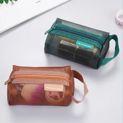Simple Colored Nylon Square Mesh Coin Purse Portable Three-dimensional Key Lipstick Earphone Storage Pouch Large Cards Organizer
