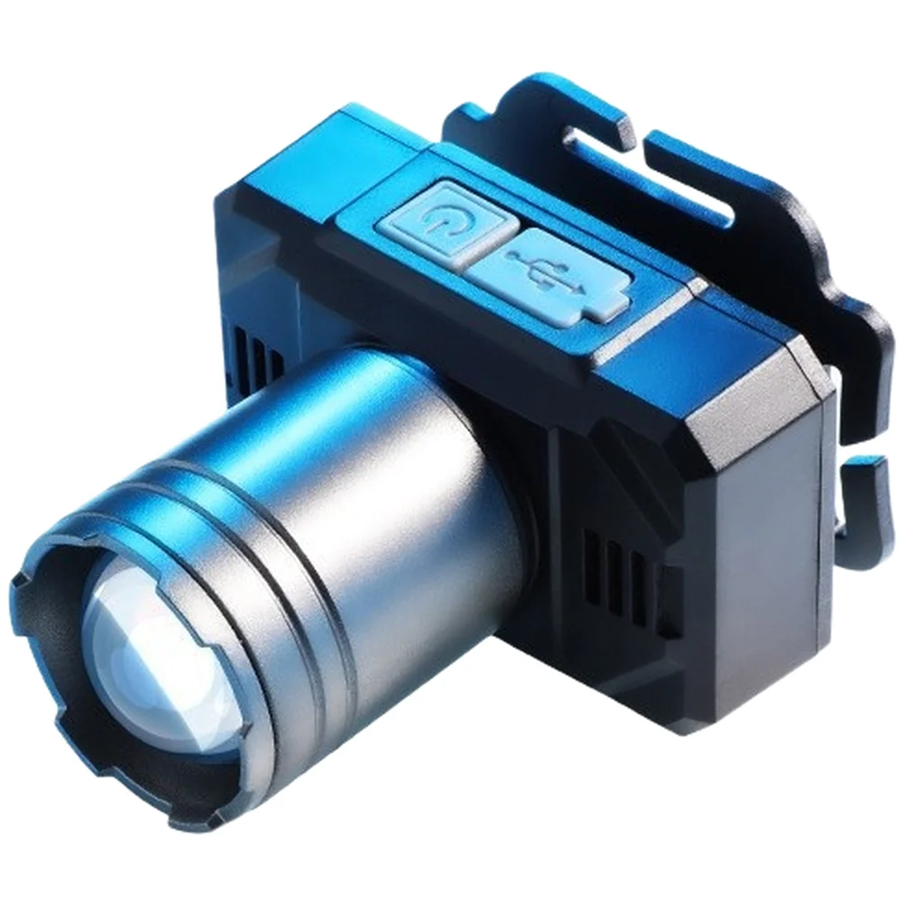 Rechargeable Light LED Headlamp Silver Flashlight Long Battery Life Rotating Zoom Function Ultra-bright White LED