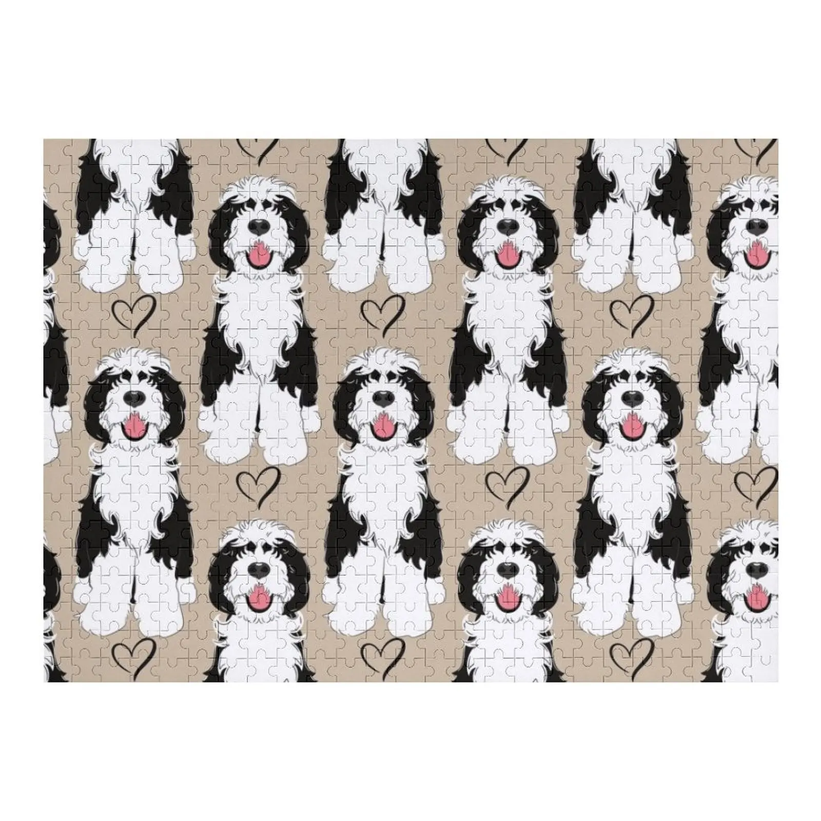 

LOVE Black and White Sheepadoodle 1 Jigsaw Puzzle Personalized Gift Baby Toy Children Name Wooden Toy Puzzle