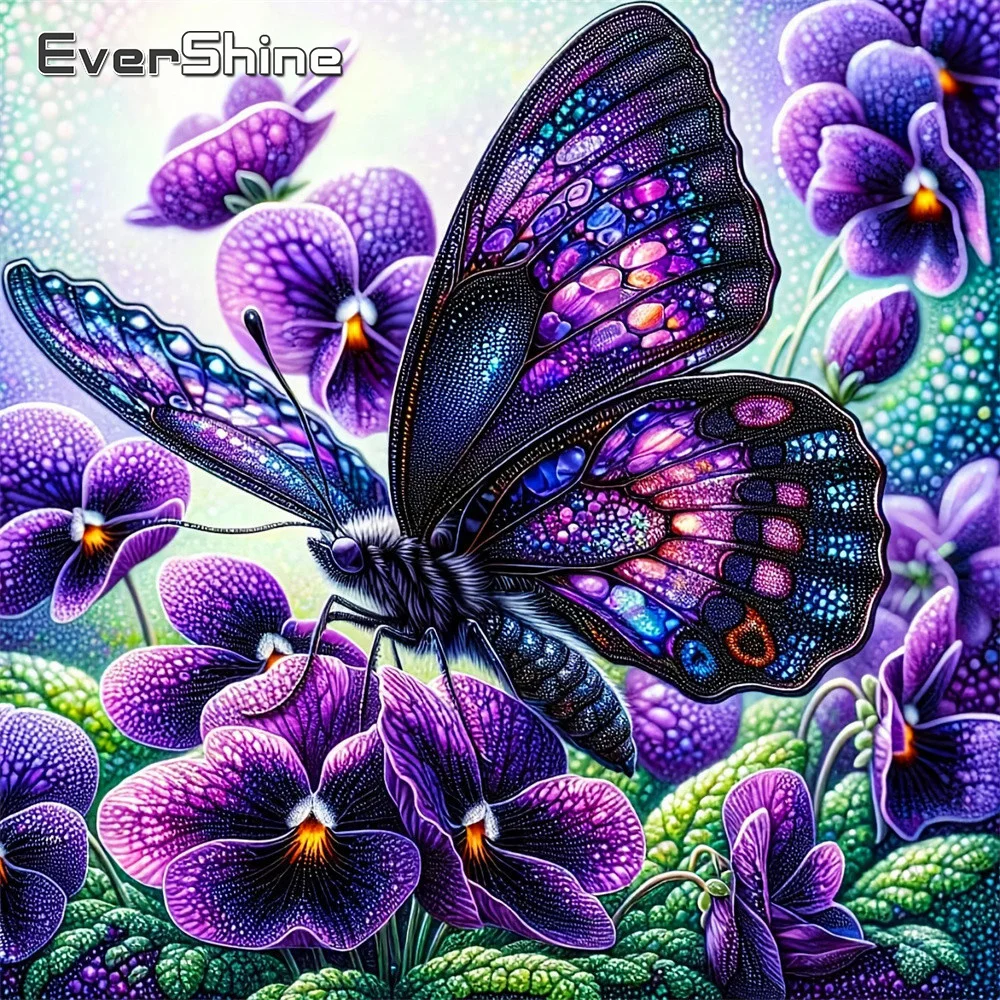 EverShine Voll-Diamant-Mosaik-Schmetterlings-Gemälde, Tier-5D-Strass-Stickerei, Mohnblumen-Bastelset, Dekoration für Zuhause