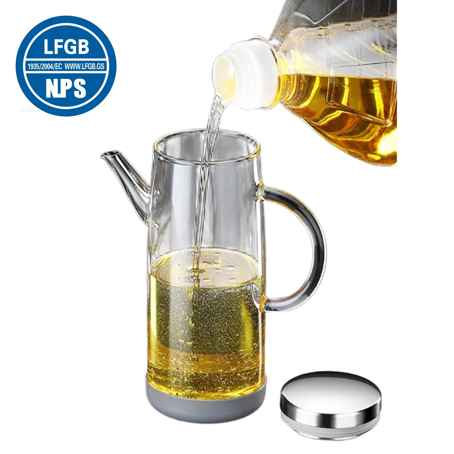 

650/750ml LFGB Certification High-borosilicate Glass Oil Kettle Drip-free Kitchen Oiler -20~150℃ Resistant Condiment Container