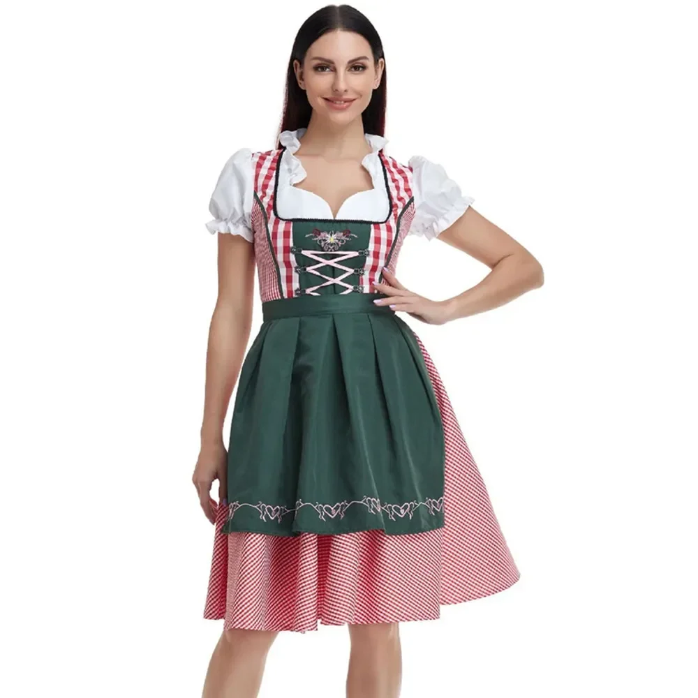 Traditional Bavarian Octoberfest Dresses German Beer Wench Costume Classic Plaid Oktoberfest Dirndl Dress With Apron