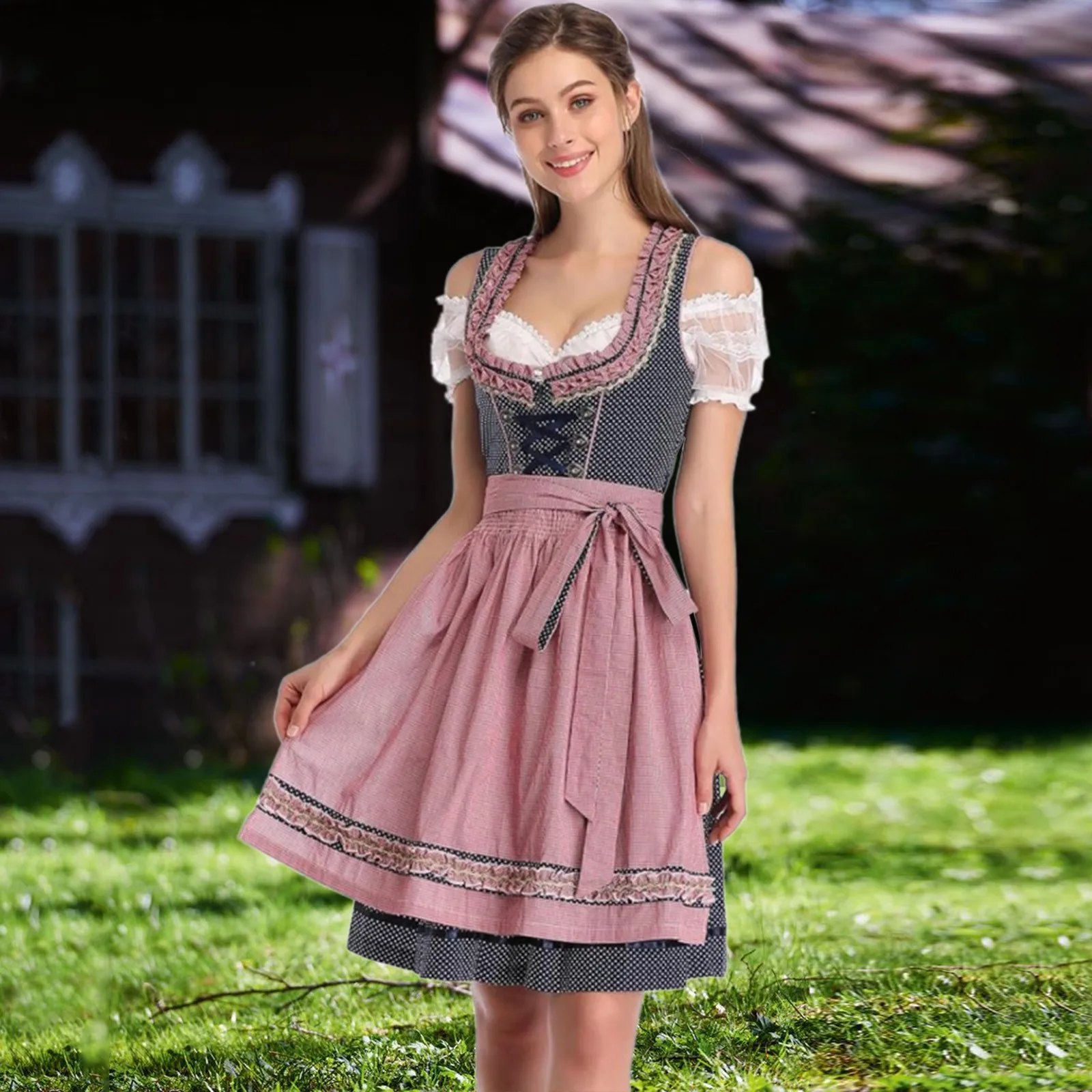 

Bavarian National Traditional Plaid Beer Wear Maid Germany's Munich Oktoberfest Cosplay Costume Carnival Holiday Party Women Set