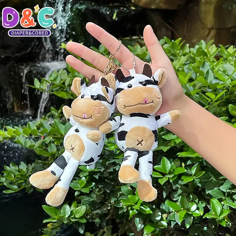 1Pc Plush Cow Toy Keychain Soft Plush Filling Good Elasticity Doll Cute Cartoon Kawaii Black and White Spots Pendant Girls Gift