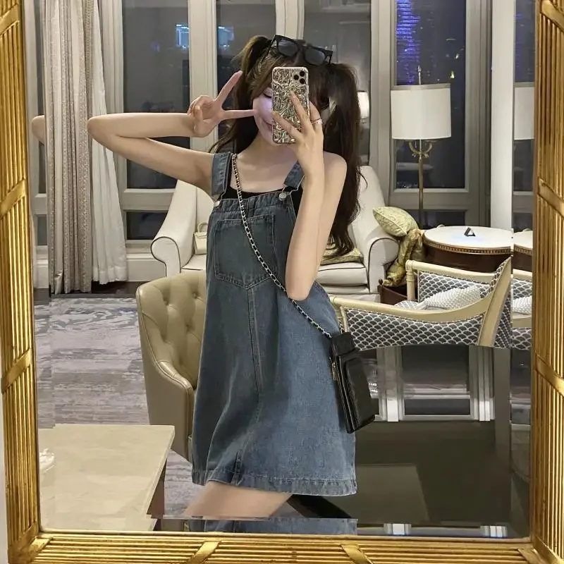 Women Spaghetti Strap Loose Dress 13 14 15 16 Years Old Casual Overalls Dresses Big Size Girl Kid Child Summer Denim Mini Dress
