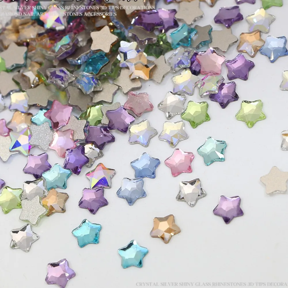 50PCS Super Sparkle Colorful Five-Pointed Stars Flatback Diamonds Nail Art Rhinestones Gem Manicure Flatback Charms Accessories
