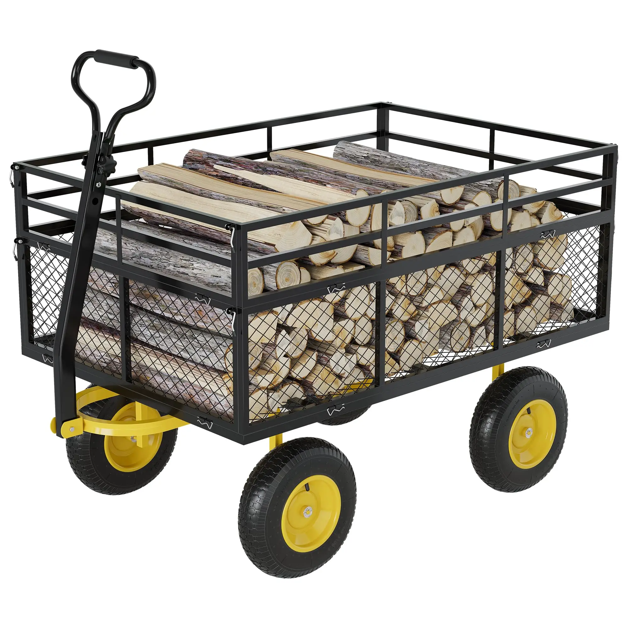 3-in-1 Heavy-Duty Steel Garden Cart, 1400 Lbs Garden Wagon, with 13 Inch All-Terrain Tires and Removable Mesh Side