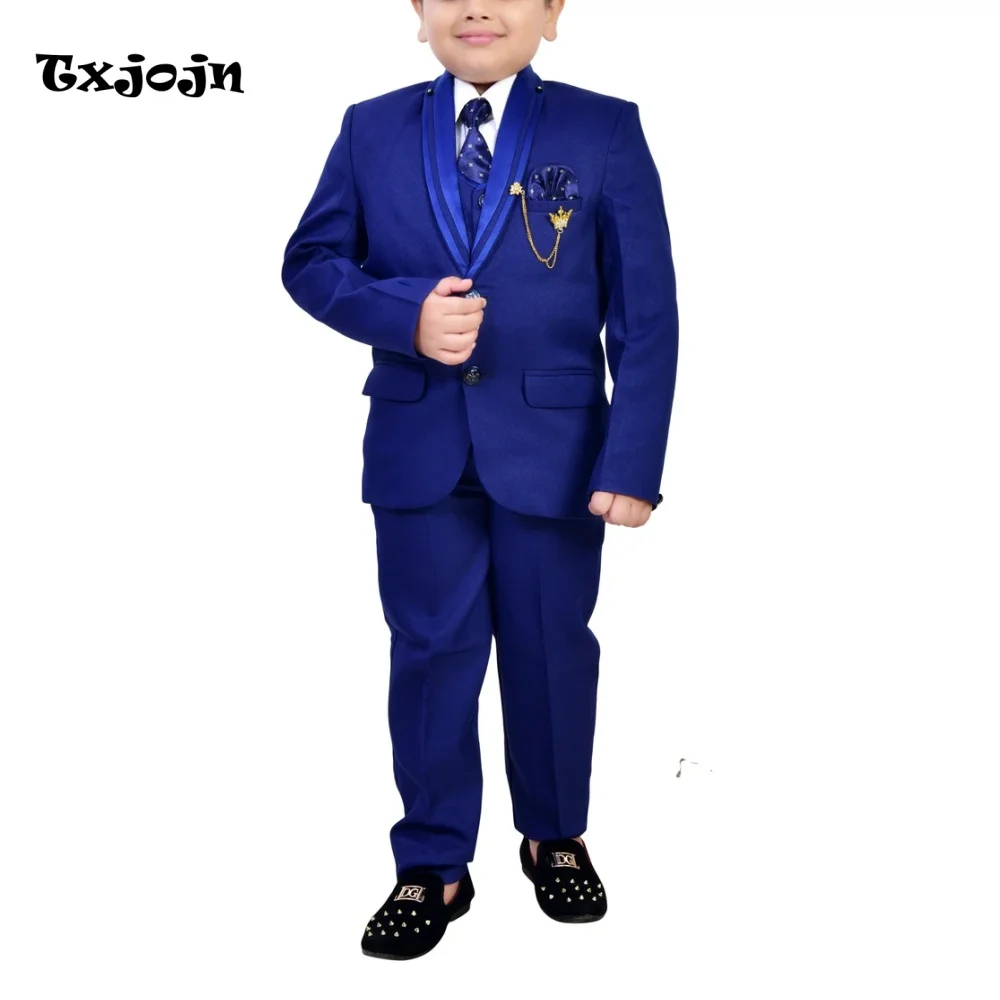 Formal Boys Suit 3-piece Set Wedding Tuxedos Satin Pointed Collar Jacket Classic 2-16 Year Tailored Blazer Pants Vest for Party