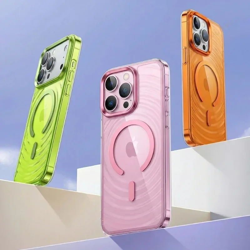 Coque de téléphone transparente magnétique Wave pour iPhone 17 13 14 15 16 18 Pro Max, compatible avec la charge sans fil Magsafe, protection transparente.