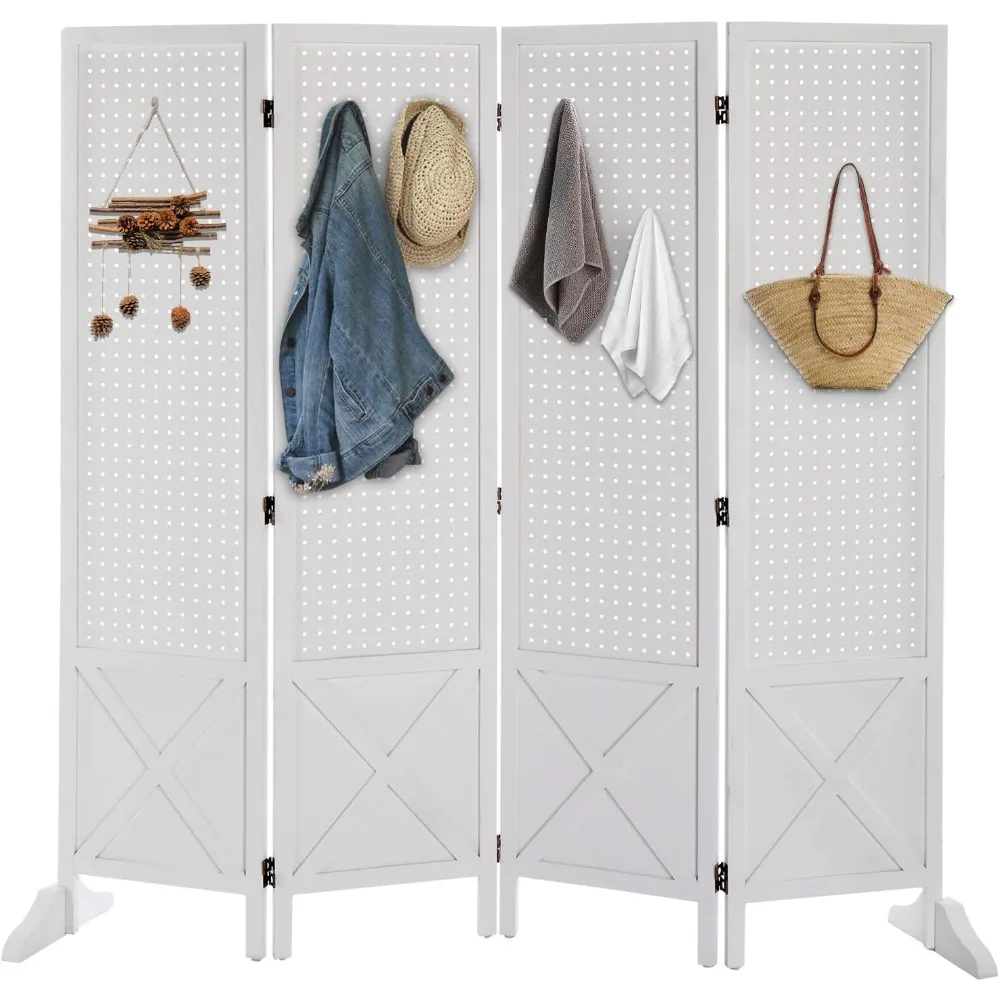 

Freestanding Pegboard with Support Feet, 5 FT Wood Room Divider Display Board Organizer, Folding Privacy Screen Partition Space