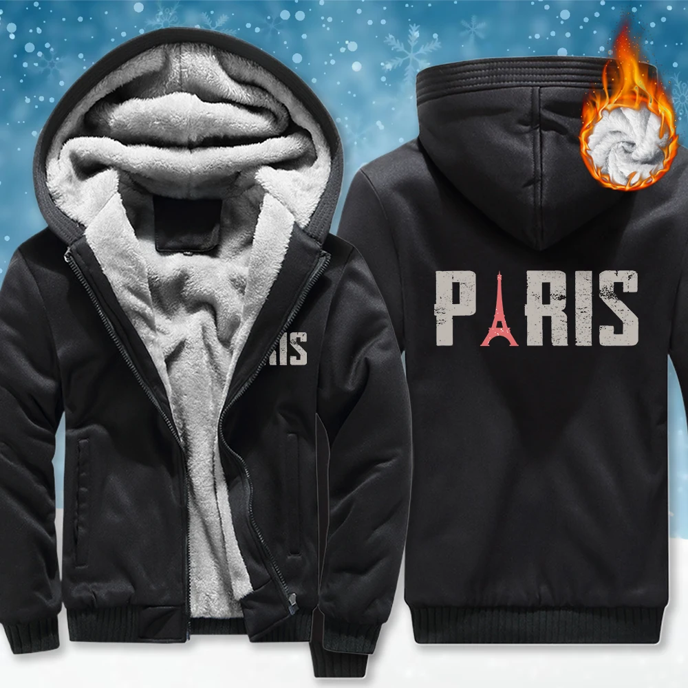 

Знаменитый дизайн Парижной башни, мужское пальто на молнии, модная зимняя уличная одежда, свободные повседневные толстовки, утепленная флисовая мягкая одежда для мужчин