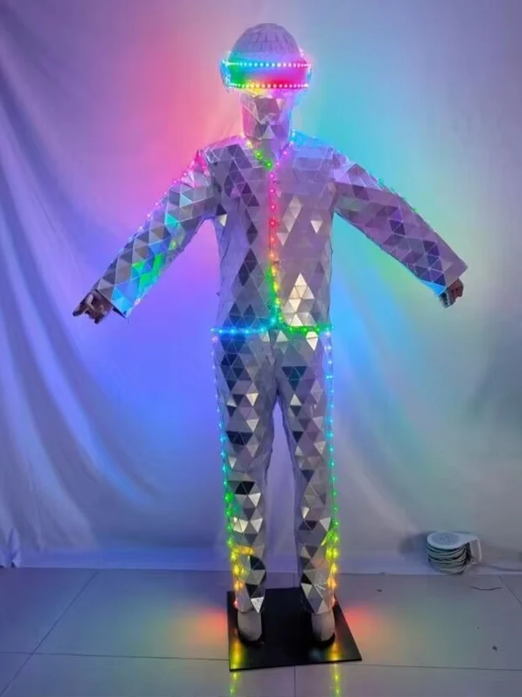 Hot Koop Spiegel Kostuum Rode Stelten Walker Zilver Goud LED Robot Pak Kostuum voor DJ Party Prestaties Show Dance Party