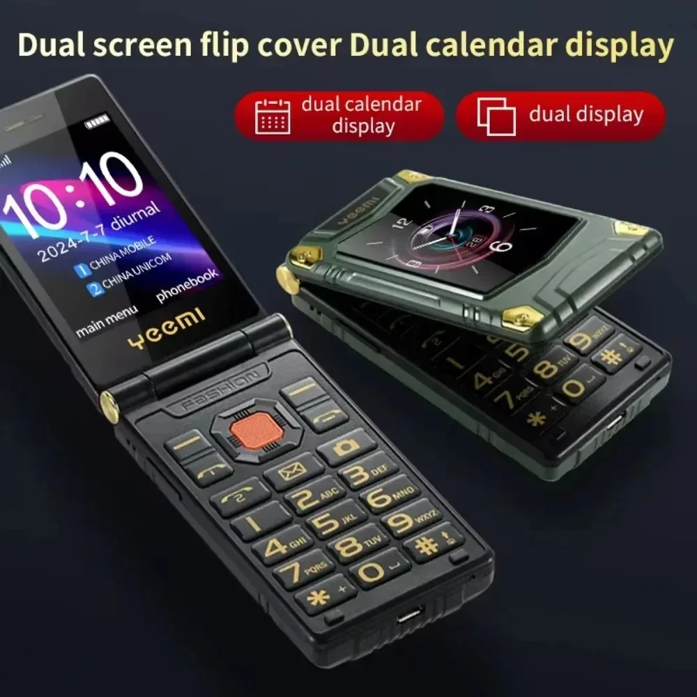YeeMI M7 2G Rugged Feature Phone Dual SIM Dual Screen Large Fonts For Old Man 6800mAh Cellphone FM Radio SOS Russian Version
