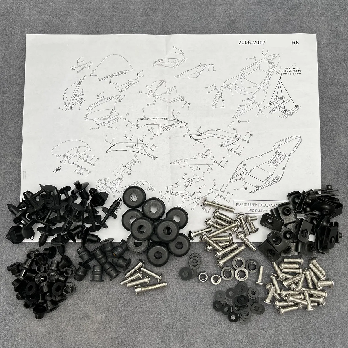 Motorcycle Complete Fairing Bolts Grommets Washers Screws Fastener Speed Nuts Kit For Yamaha YZF R6 2006 2007 YZF-R6 06 07