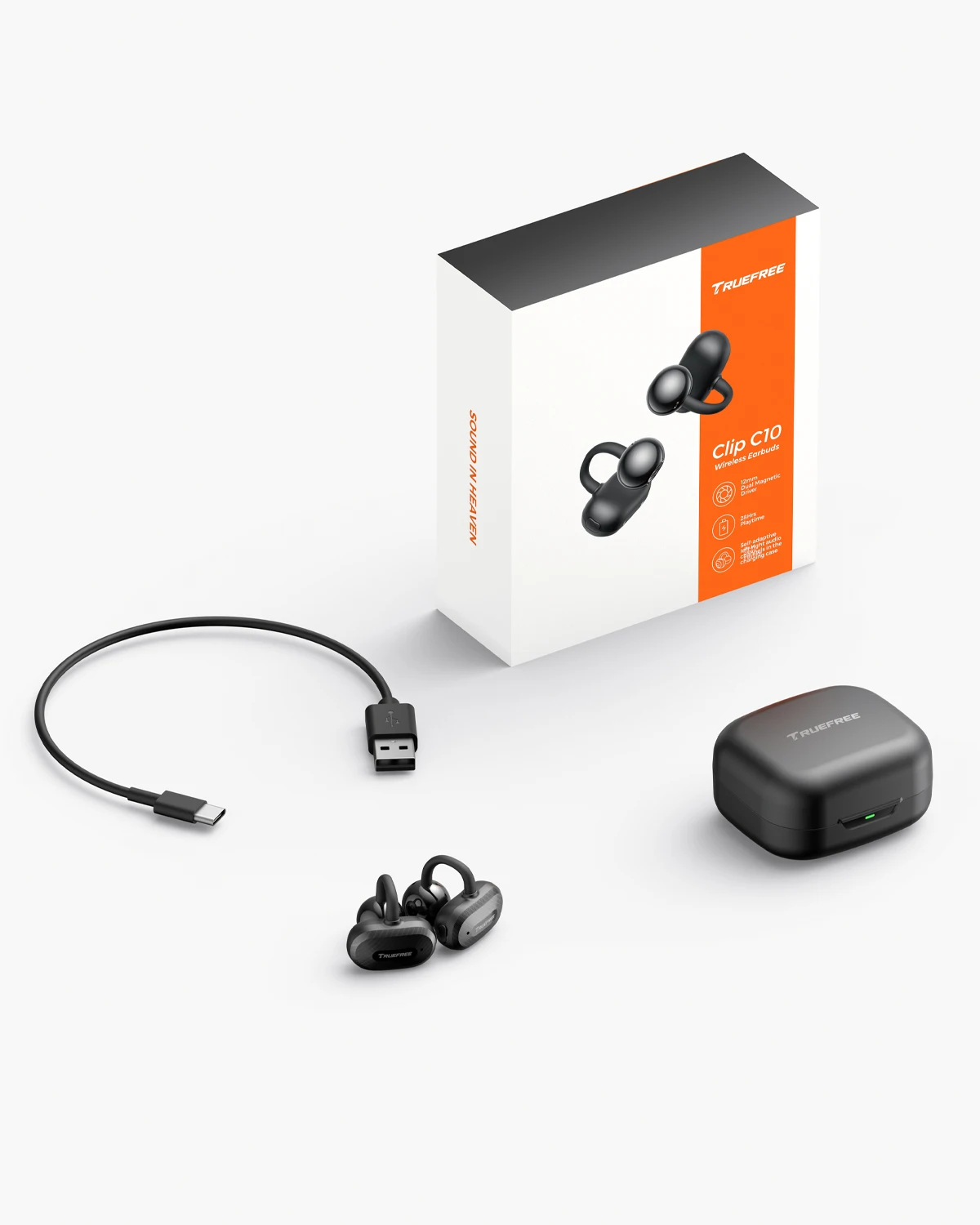 Truefree Clip C10 Open Ear Headphones Bluetooth 5.4 Wireless Earbuds with 12mm Dual Driver, Spatial sound,Fast Charge,IPX5